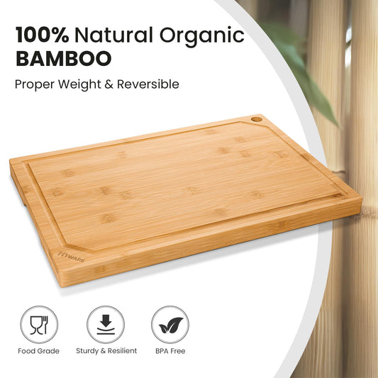 Hiware Extra Large Bamboo Cutting Board for Kitchen, Heavy Duty Wood Cutting Board with Juice Groove, 100% Organic Bamboo, Pre Oiled, 18" x 12"