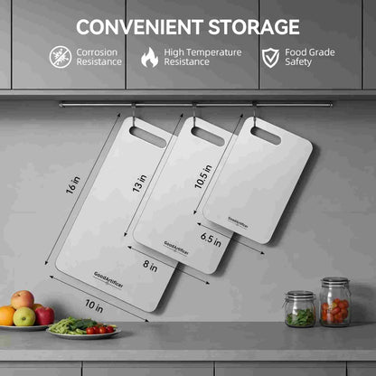 Titanium Cutting Boards Set of 3, 100% Pure Titanium Kitchen Cutting Board, Double-Sided Non-Toxic Cutting Board, Ideal for Slicing and Dicing Meats, Features Handle, Dishwasher Safe