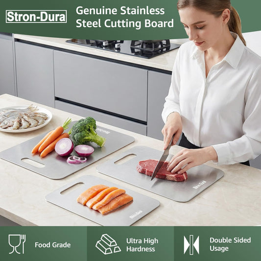 Stron- Dura Cutting Board - 304 Food Grade Stainless Steel Cutting Boards for Kitchen- for cutting Meat, Fruit, Vegetables, Outdoor or Indoor 11.5" X 8" (1, Small)