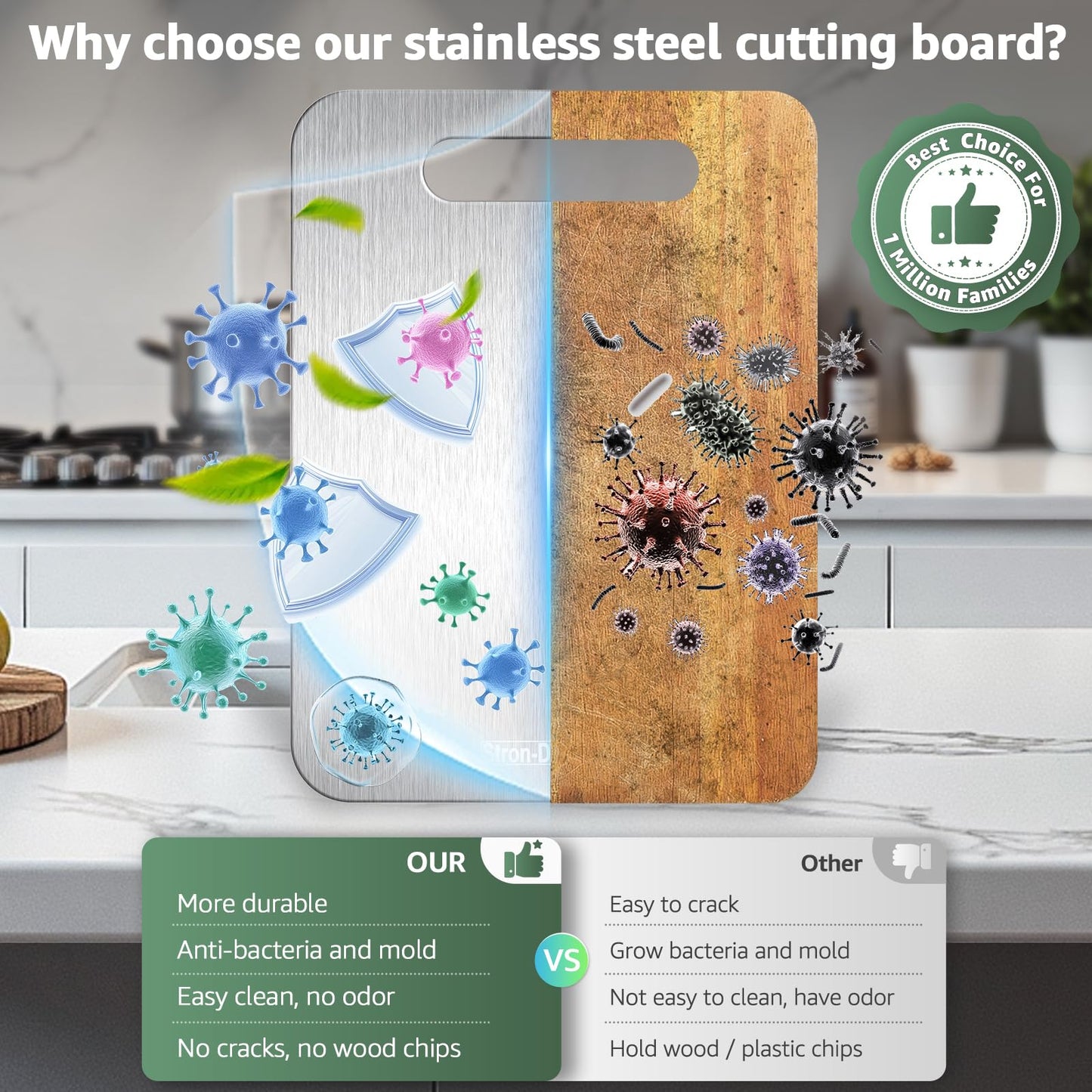 Stron- Dura Cutting Board - 304 Food Grade Stainless Steel Cutting Boards for Kitchen- for cutting Meat, Fruit, Vegetables, Outdoor or Indoor 11.5" X 8" (1, Small)
