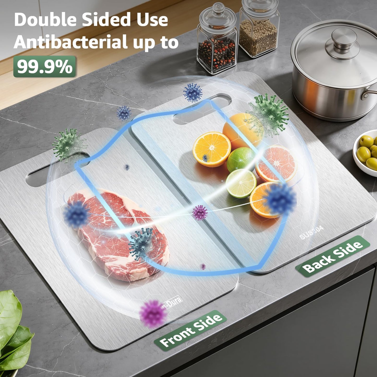 Stron- Dura Cutting Board - 304 Food Grade Stainless Steel Cutting Boards for Kitchen- for cutting Meat, Fruit, Vegetables, Outdoor or Indoor 11.5" X 8" (1, Small)